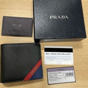 Prada Black Saffiano Stripe Leather Wallet  2MO513 2EGO F0UDN 00 P101